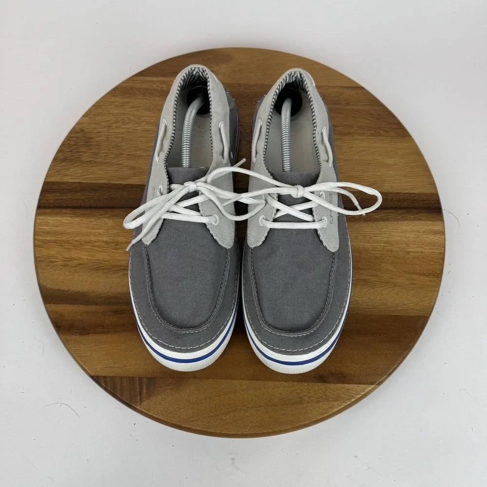 Mens‎ Crocs Hover Gray Canvas Casual Comfort Low Sneakers Boat Shoes Size 12 D